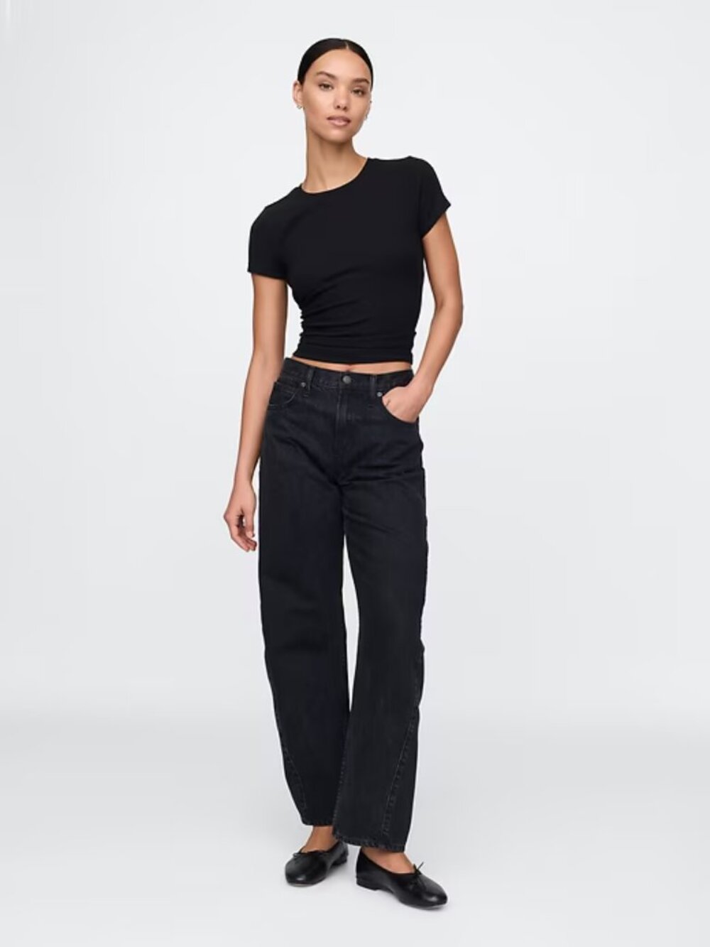 GAP Women's Modern Rib Crop T-Shirt in Black NWT - Picture 2 of 14